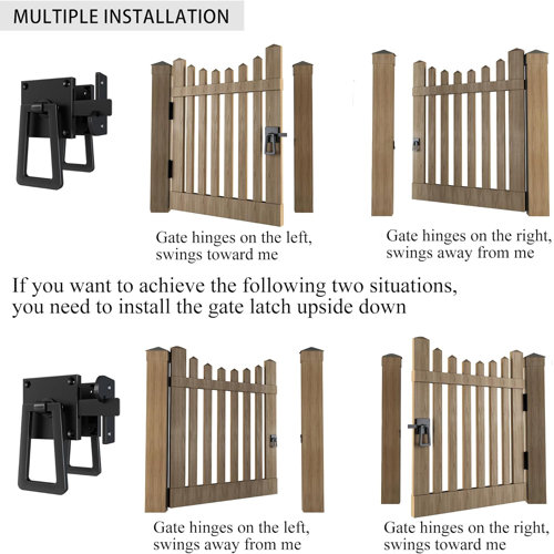 JUBEST Self Locking Gate Latch, Heavy Duty Double Side Gate Latches Black for Outdoor Fence